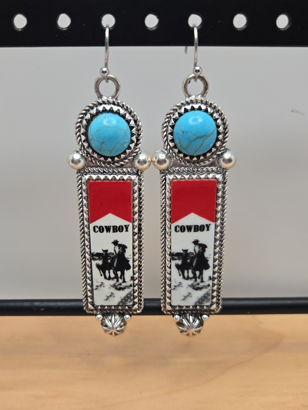 Cowboy Turquoise Western Drop Earrings Costume Jewelry